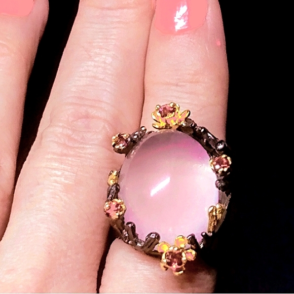 Blush Rose Quartz 30 carats Sterling Silver Ring - Picture 3 of 6